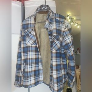 Oversized fuzzy flannel shacket